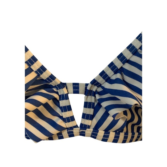 Women’s Navy Blue & White Striped sz L ruffled bikini top w/adjustable straps - Picture 7 of 7
